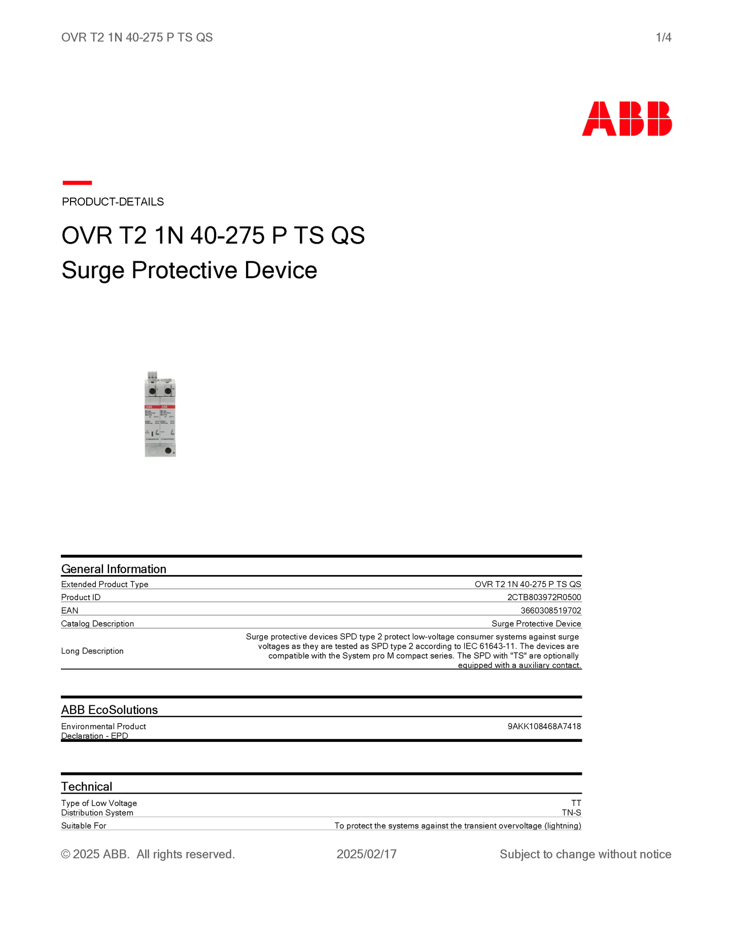 OVR T2 1N 40-275 P TS QS