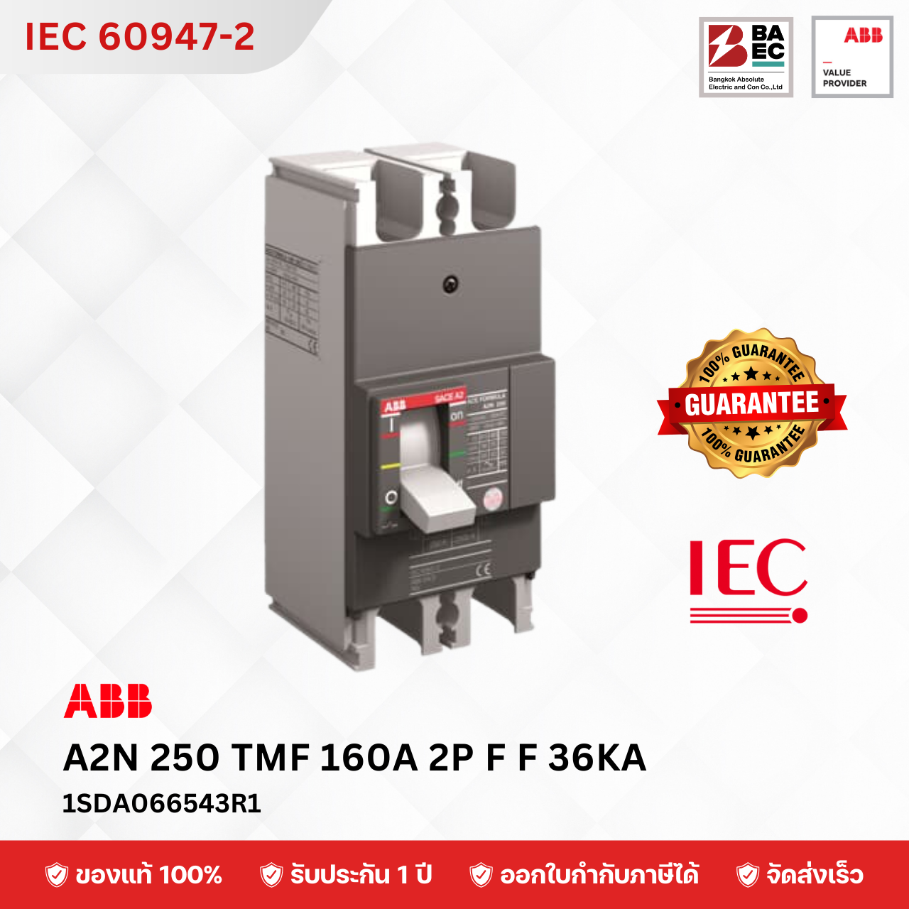 ABB MCCB A2N 250 TMF 160A 2P 36KA