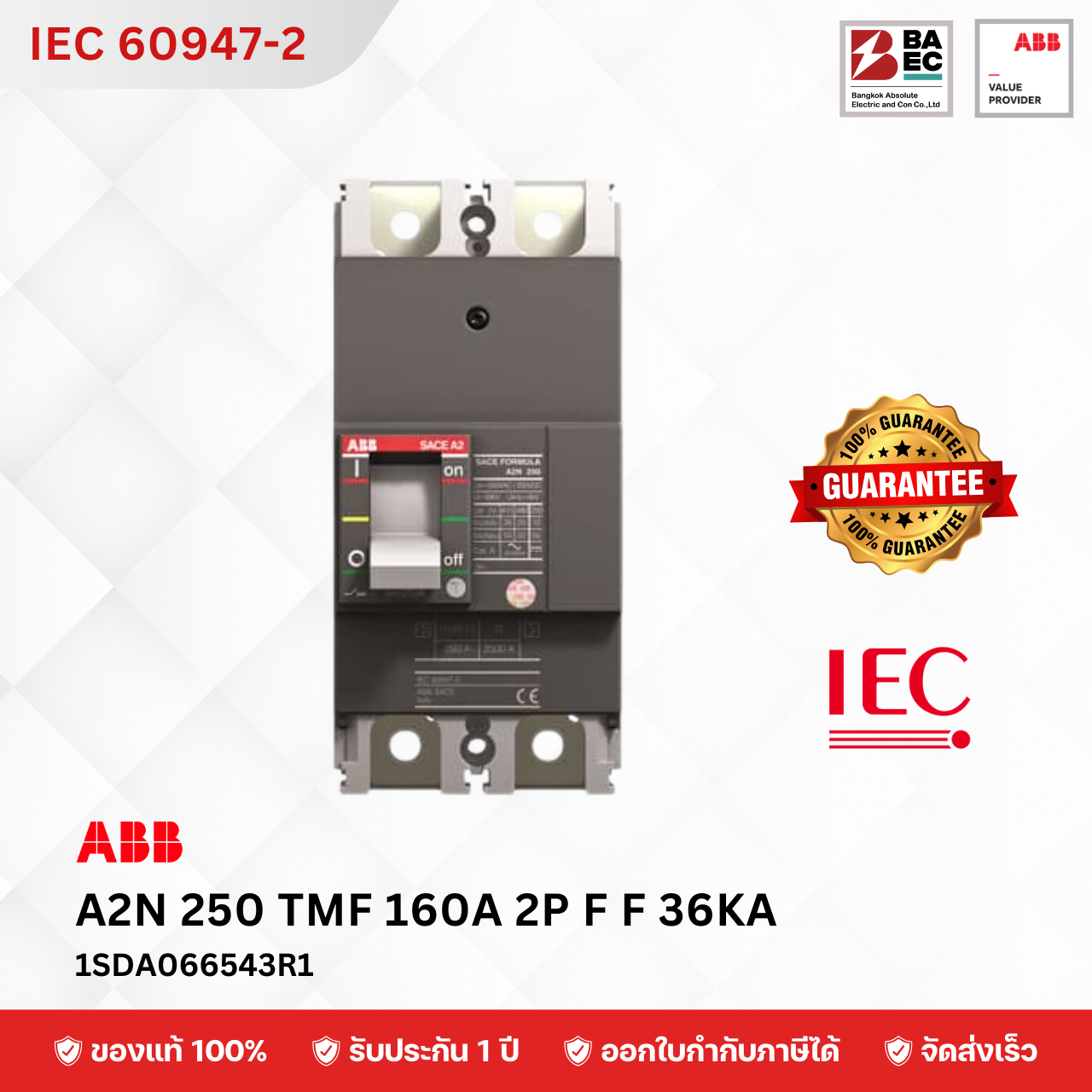 ABB MCCB A2N 250 TMF 160A 2P 36KA