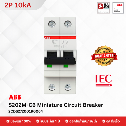 ABB Miniature Circuit Breaker S202M 6A - 63A 2P 10KA