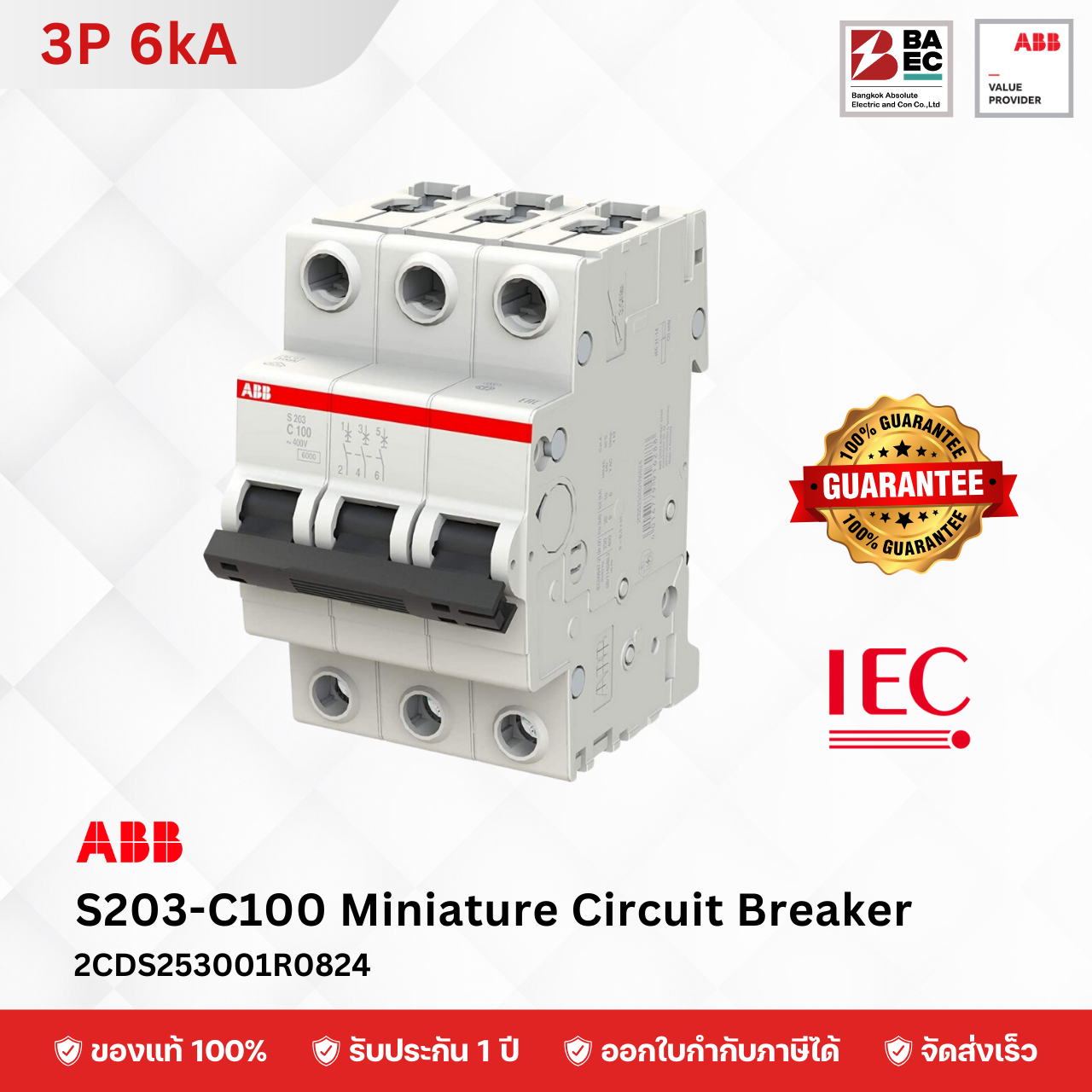 ABB Miniature Circuit Breaker S203 80A - 100A 3P 6KA