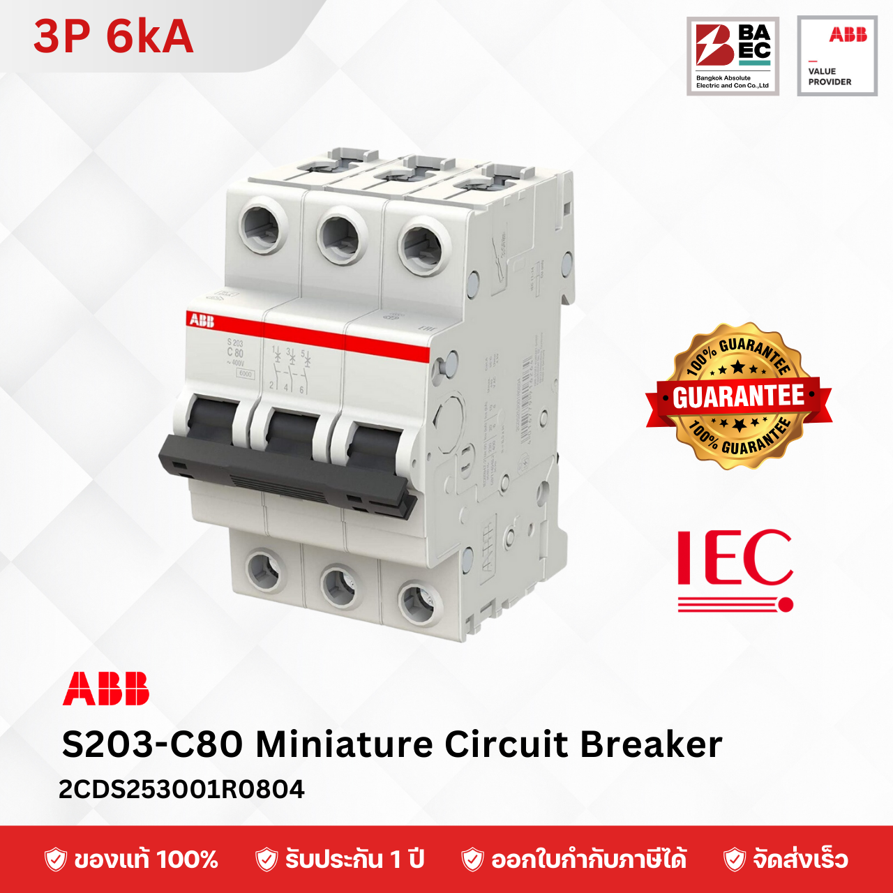 ABB Miniature Circuit Breaker S203 80A - 100A 3P 6KA