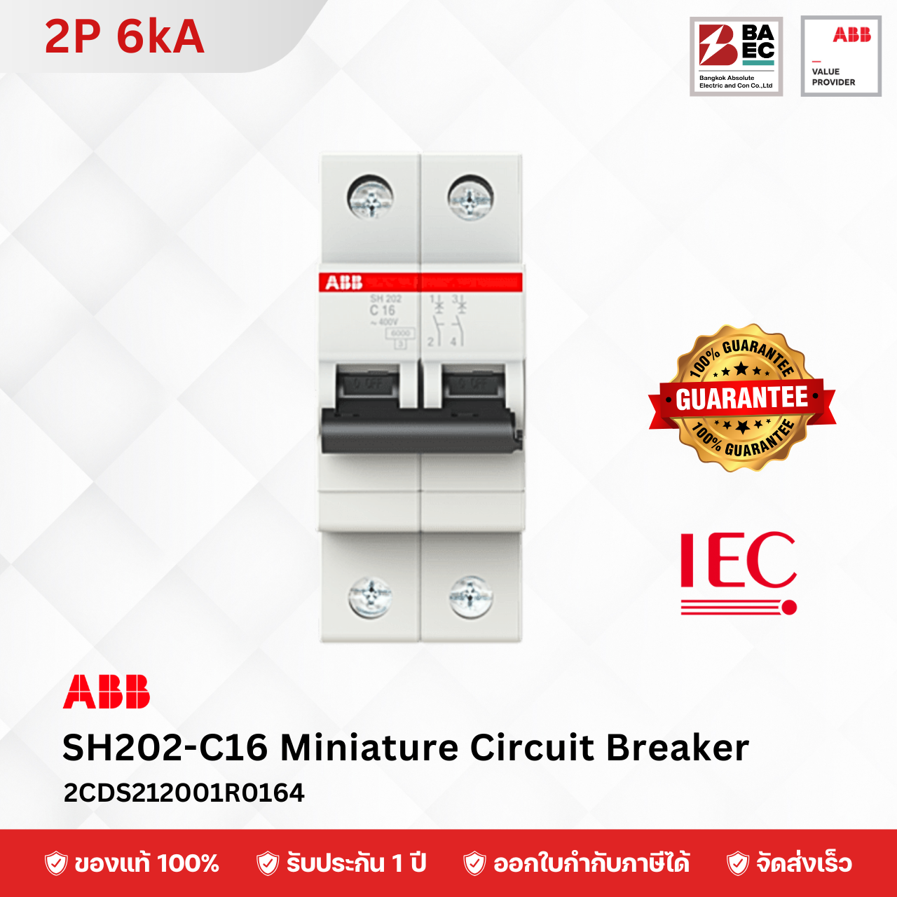 ABB เซอร์กิตเบรกเกอร์ SH202-C6 - C63A 2P 6KA