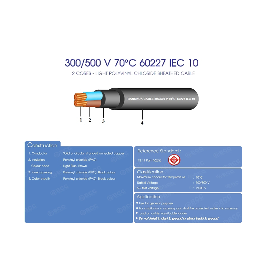 BCC สายไฟ IEC10  (2 Cores)