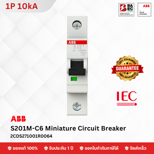 ABB Miniature Circuit Breaker S201M 6A - 63A 1P 10KA