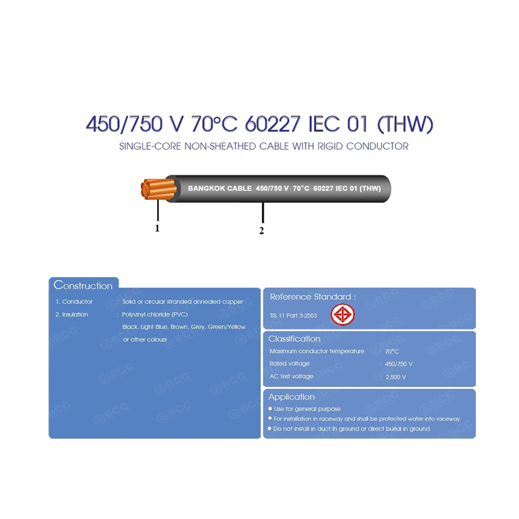 BCC สายไฟ THW (60227 IEC01) สีดำ